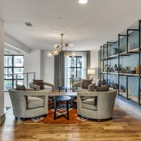 a living room with a blue wall a living room with a blue wall